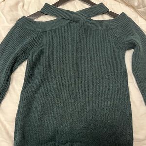 Cross Neck Cold Shoulder Cotton Blend Sweater